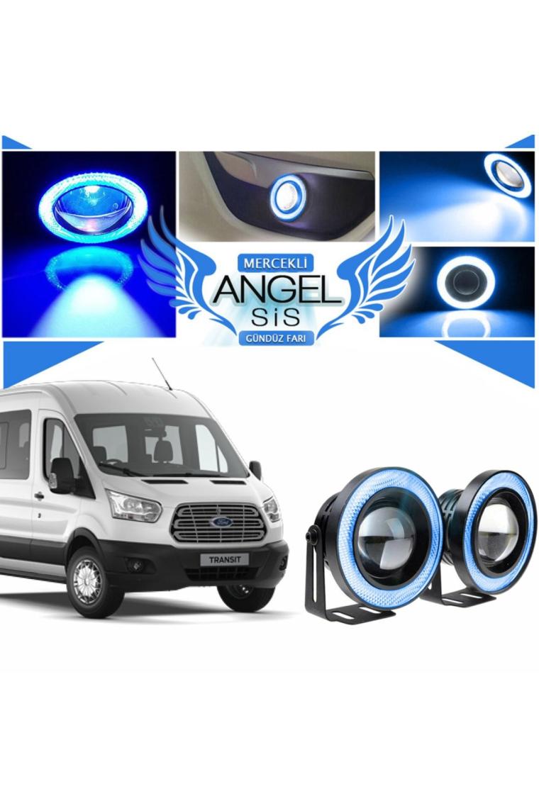 STS Oto Aksesuar Ford Transit Tüm Modeller Uyumlu, Universal Mercekli LED Angel Sis Farı, 76MM Buz Mavi Renk