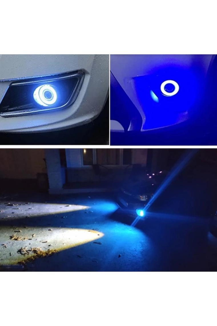 STS Oto Aksesuar Ford Transit Tüm Modeller Uyumlu, Universal Mercekli LED Angel Sis Farı, 76MM Buz Mavi Renk