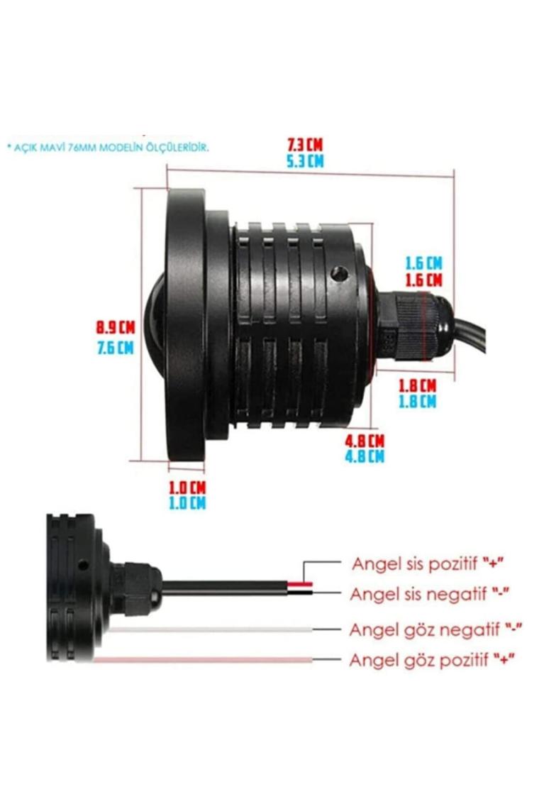 STS Oto Aksesuar Ford Transit Tüm Modeller Uyumlu, Universal Mercekli LED Angel Sis Farı, 76MM Buz Mavi Renk