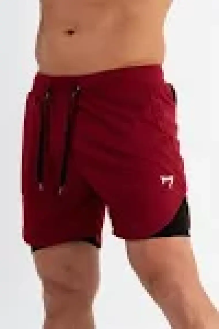 Gymwolves Erkek Spor Şort Çift Katmanlı | Bordo | Comfortable Serisi |