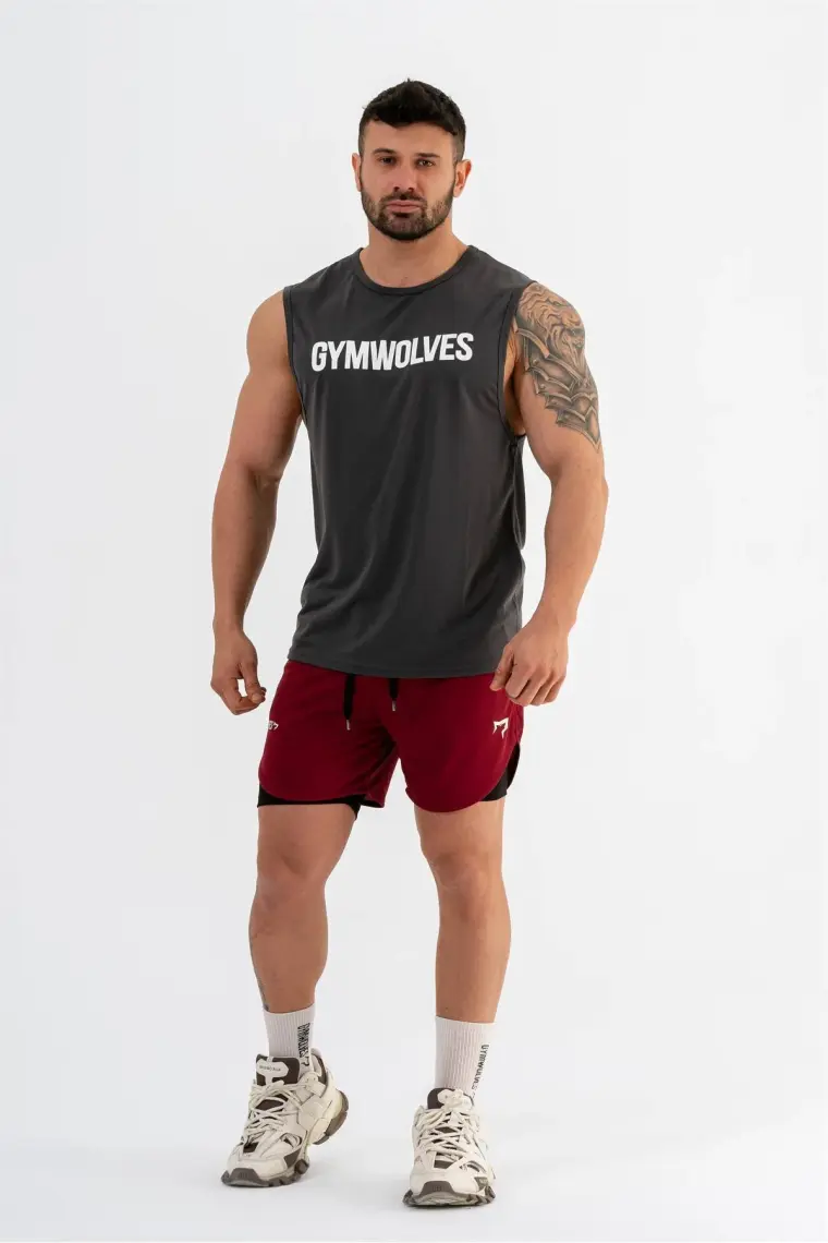 Gymwolves Erkek Spor Şort Çift Katmanlı | Bordo | Comfortable Serisi |