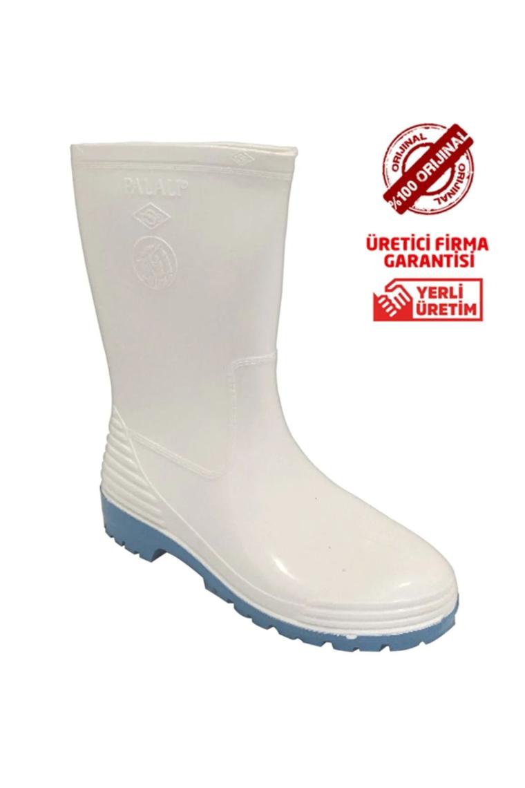 Palalı Lastik Çizme Kısa Beyaz Asite Dayanıklı Taban - 38/39