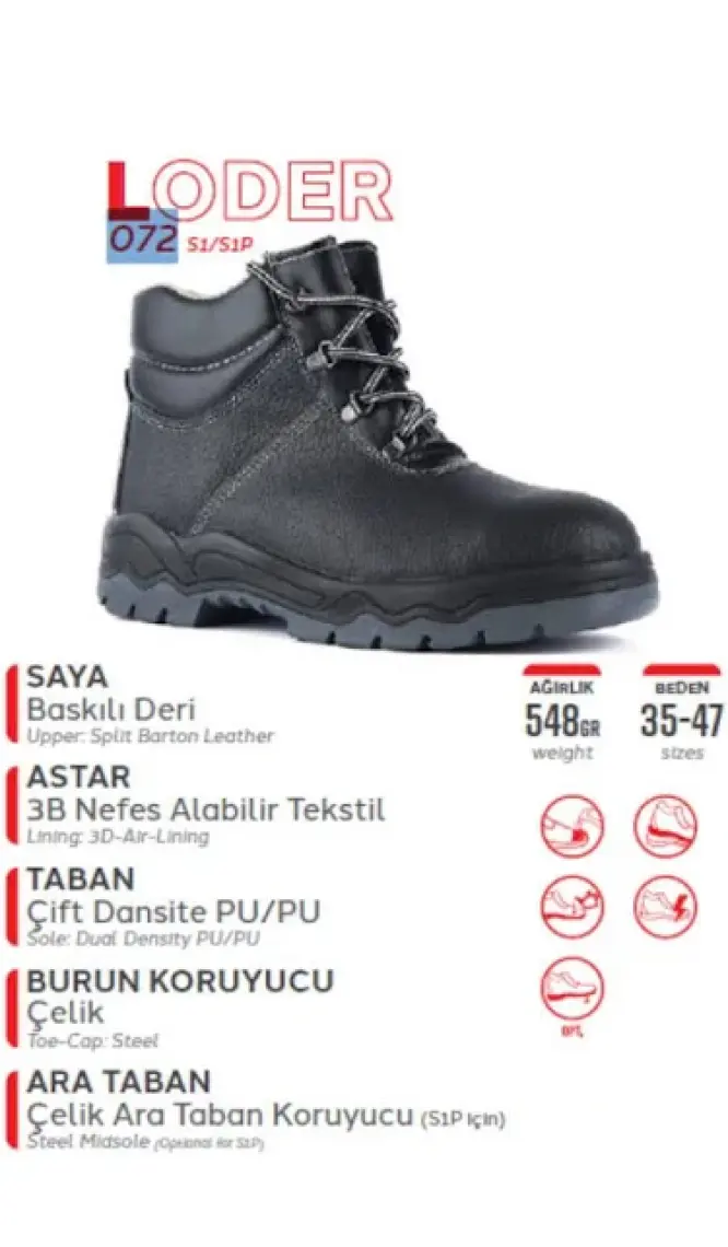 Mekap Loder Bot Kışlık Çelik Burunlu Iş Güvenliği Ayakkabısı 072