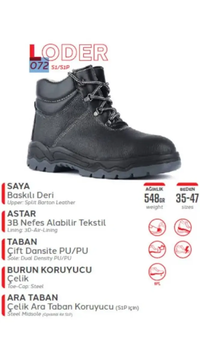 Mekap Loder Bot Kışlık Çelik Burunlu Iş Güvenliği Ayakkabısı 072