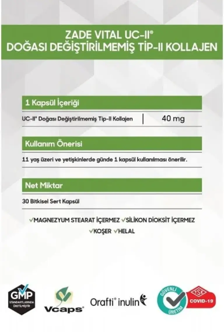 Zade Vital UC-II Tip-II Kollajen 30 Kapsül