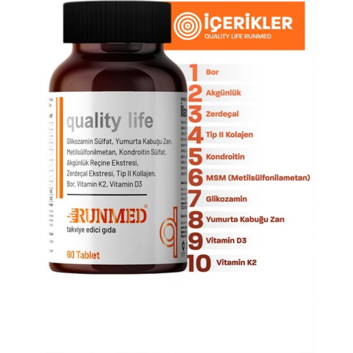 Runmed 60 Tablet Glukozamin Msm Kondroitin Tip 2 Kolajen, Vitamin D3 K2, Yumurta Kabuğu Zarı, Akgünlük ( glucosamine chondroitin msm )