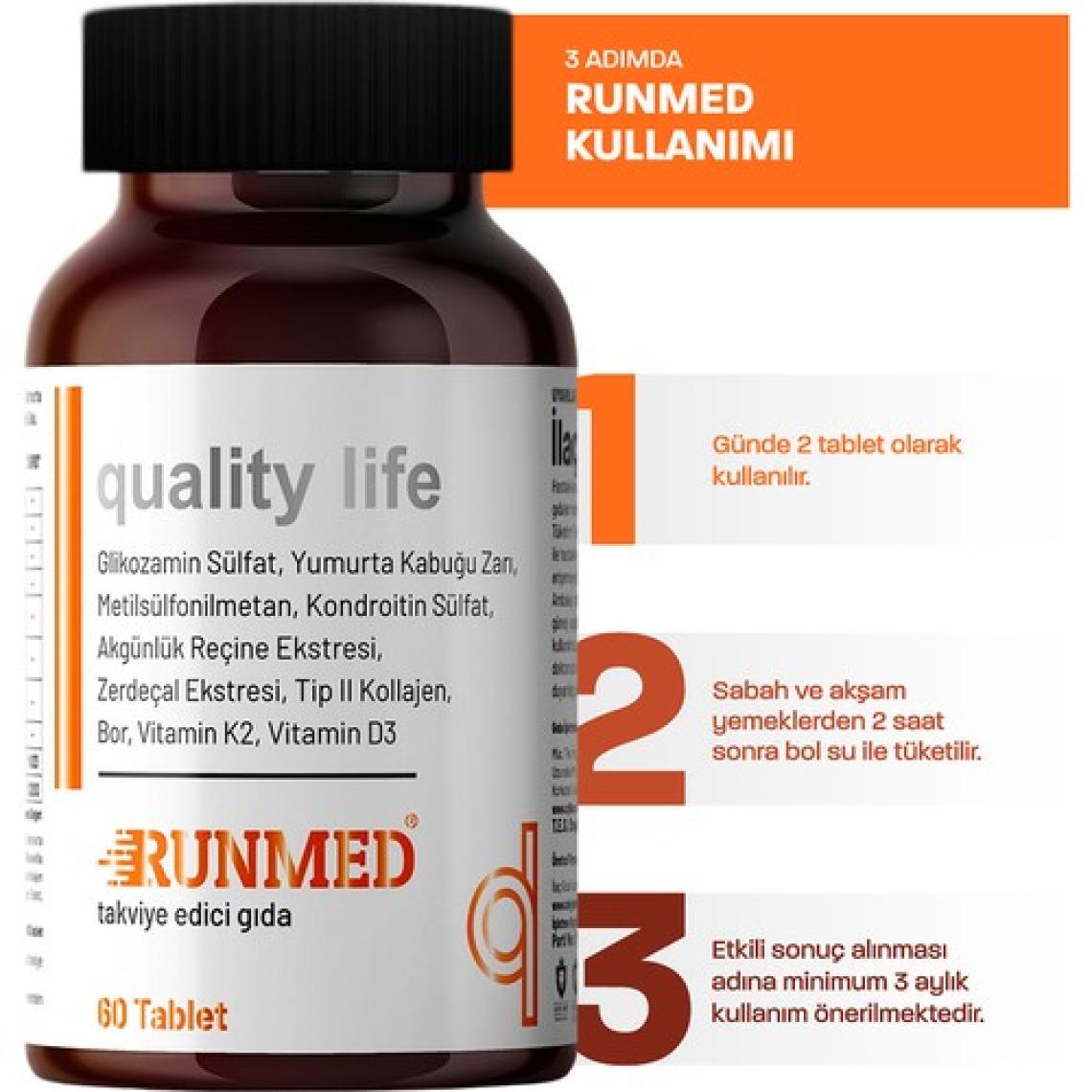 Runmed 60 Tablet Glukozamin Msm Kondroitin Tip 2 Kolajen, Vitamin D3 K2, Yumurta Kabuğu Zarı, Akgünlük ( glucosamine chondroitin msm )