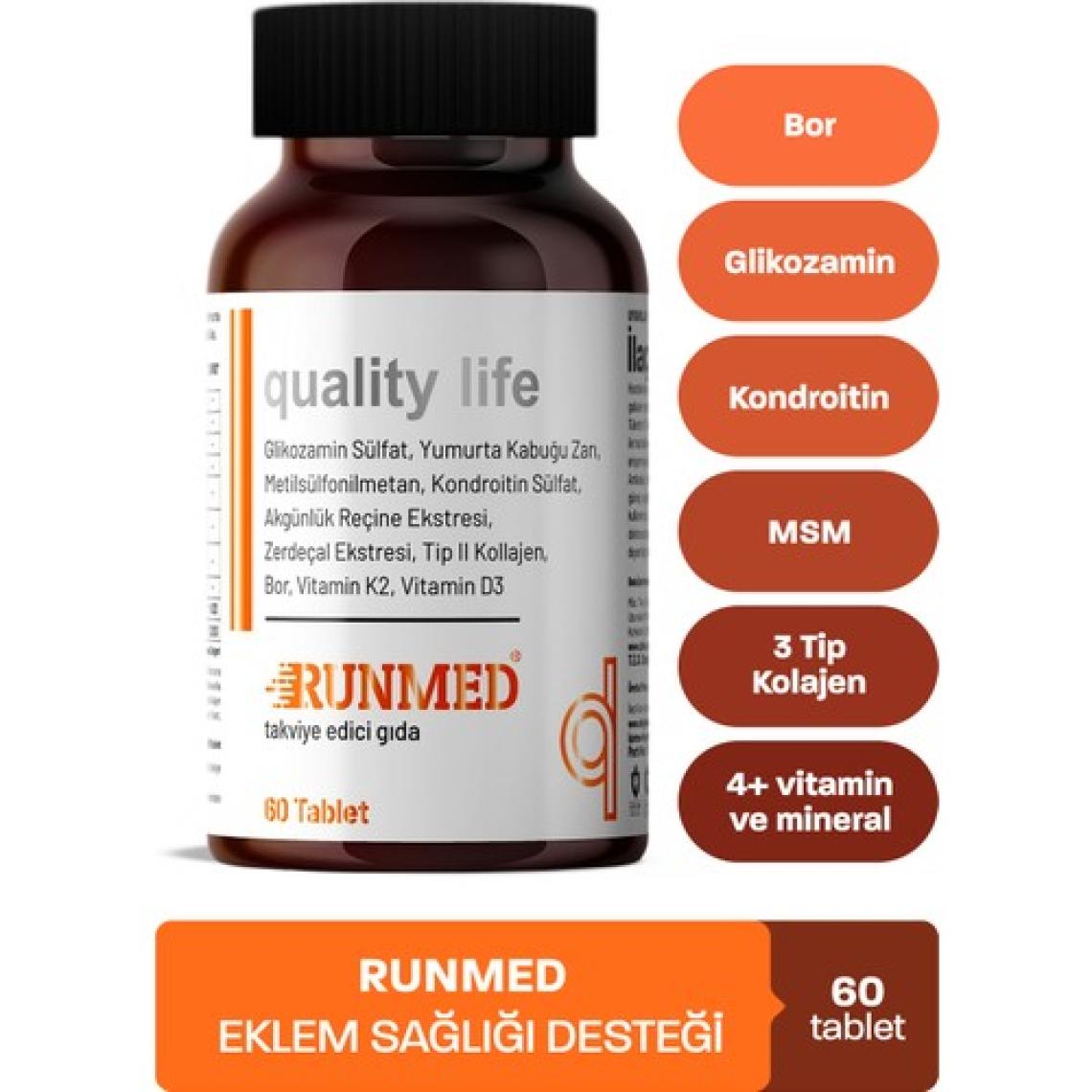 Runmed 60 Tablet Glukozamin Msm Kondroitin Tip 2 Kolajen, Vitamin D3 K2, Yumurta Kabuğu Zarı, Akgünlük ( glucosamine chondroitin msm )