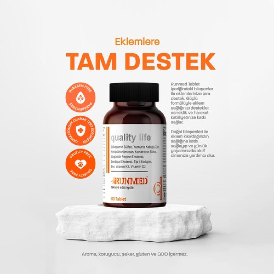Runmed 60 Tablet Glukozamin Msm Kondroitin Tip 2 Kolajen, Vitamin D3 K2, Yumurta Kabuğu Zarı, Akgünlük ( glucosamine chondroitin msm )
