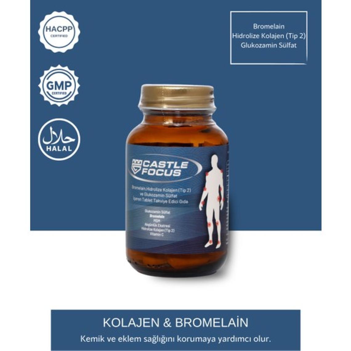 Asko Castle Focus 60 Tablet  Bromelain, Hidrolize Kollajen ( Tip2 ), Glukozamin Sülfat İçeren Takviye  Edici Gıda