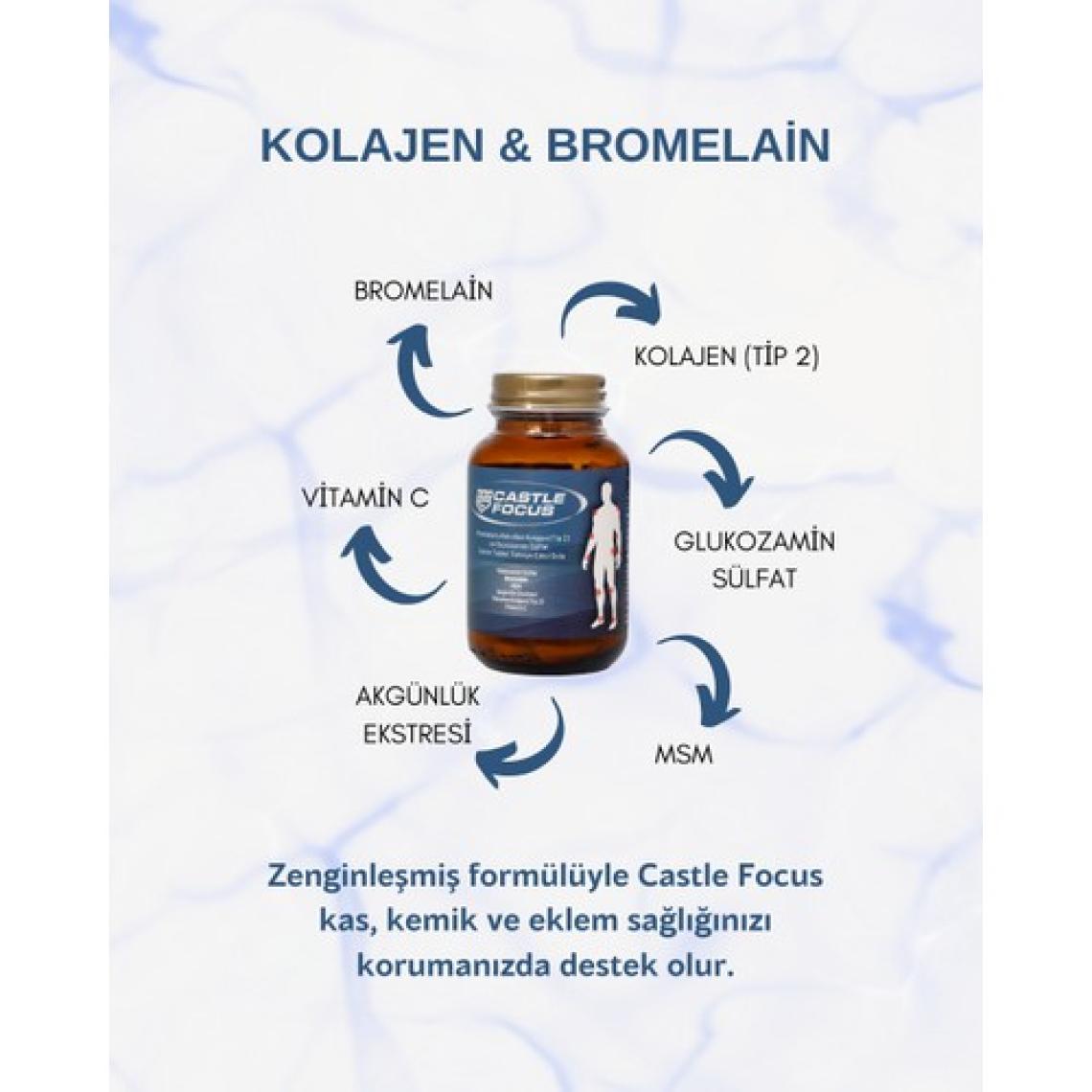 Asko Castle Focus 60 Tablet  Bromelain, Hidrolize Kollajen ( Tip2 ), Glukozamin Sülfat İçeren Takviye  Edici Gıda