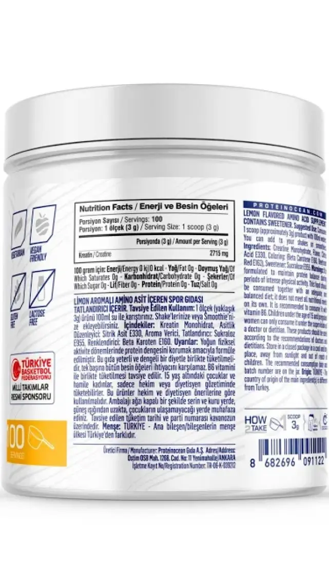 Proteinocean Creatine - Limon - 300g - 100 Servis