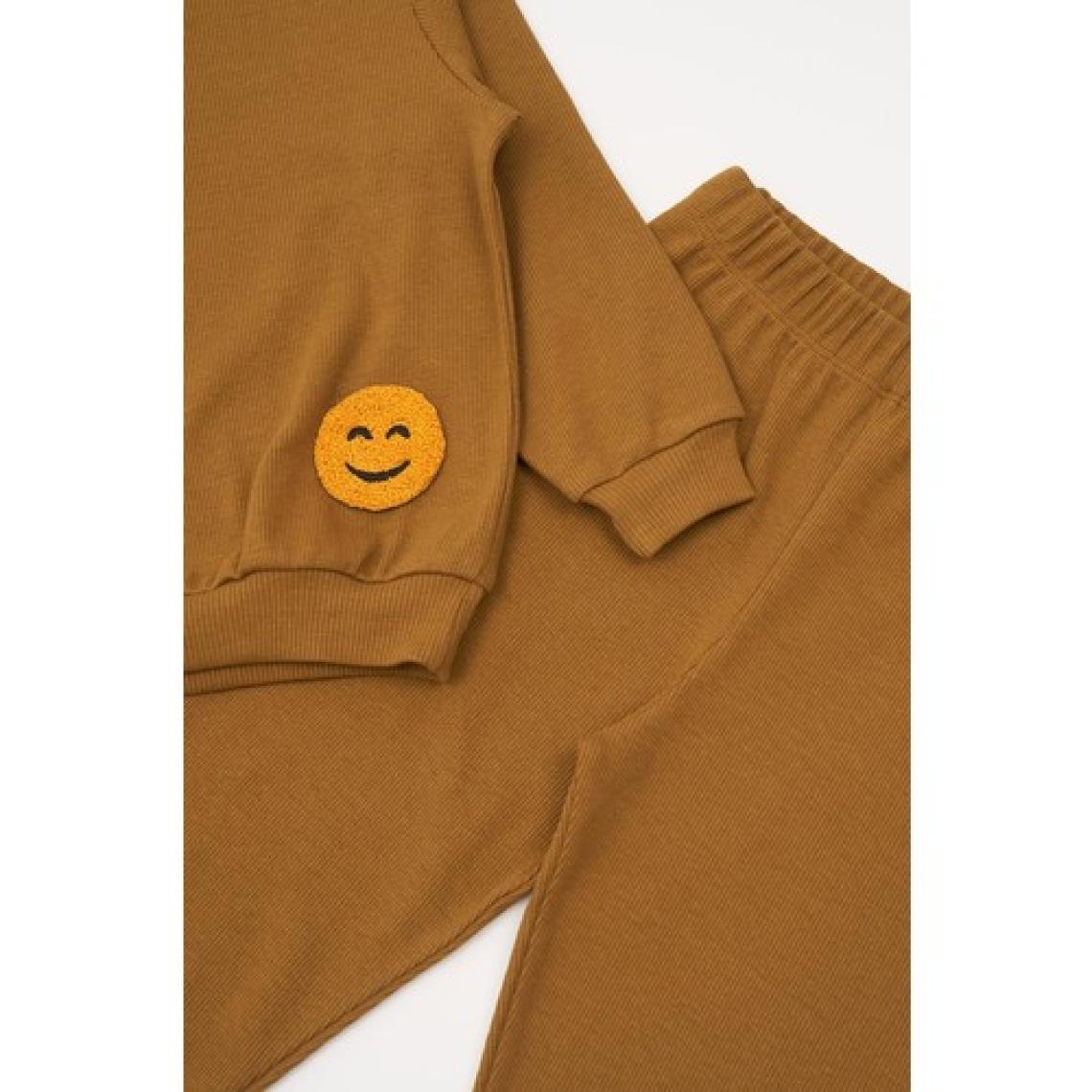 For You Kids Emoji Nakışlı Taytlı Hardal Alt Üst Takım