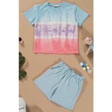 For You Kids Batik Yıkamalı Mavi Tshirt Şort Takım
