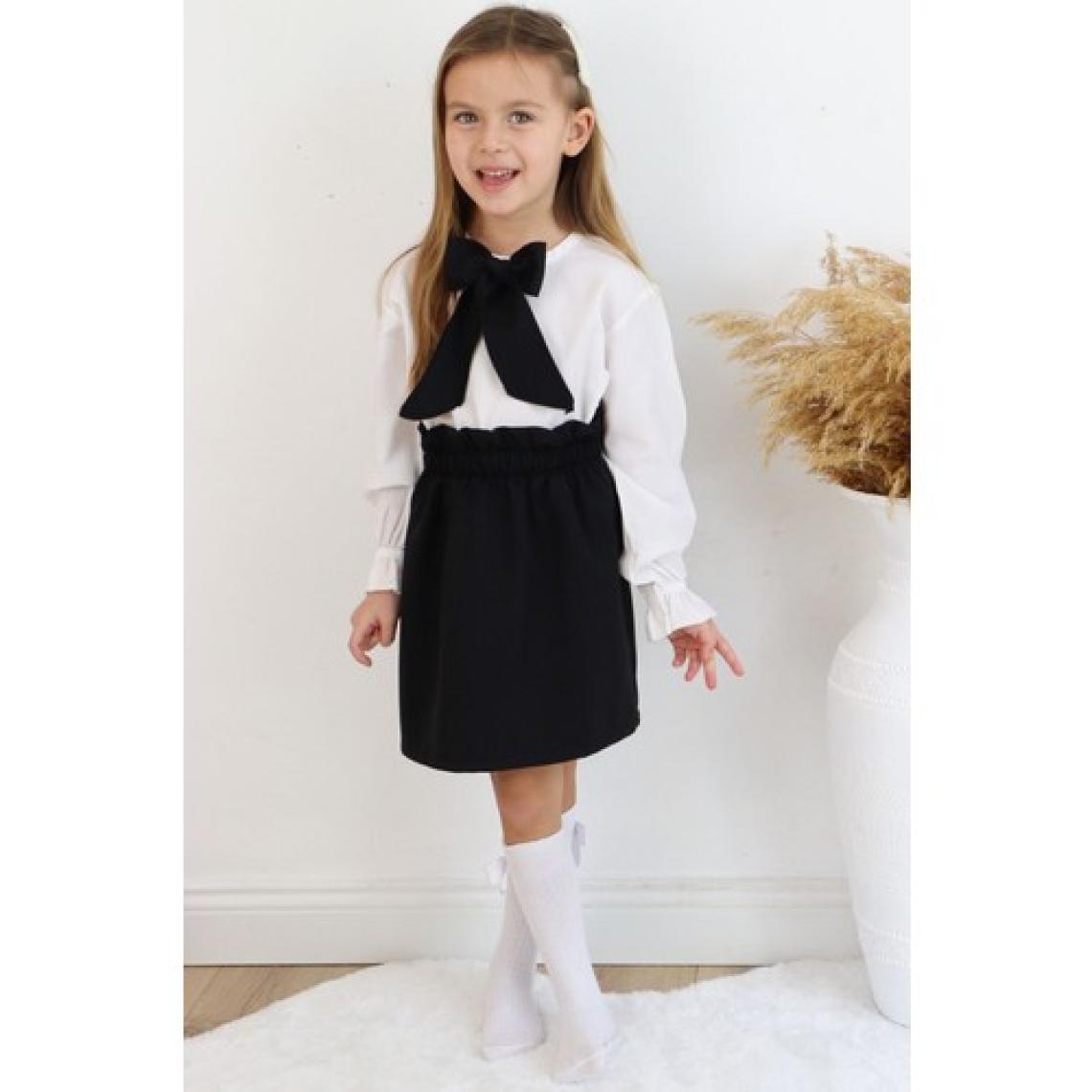 Parla Kids Kız Çocuk Uzun Kollu Siyah Etek Ekru Bluz Fular 23 Nisan Takım