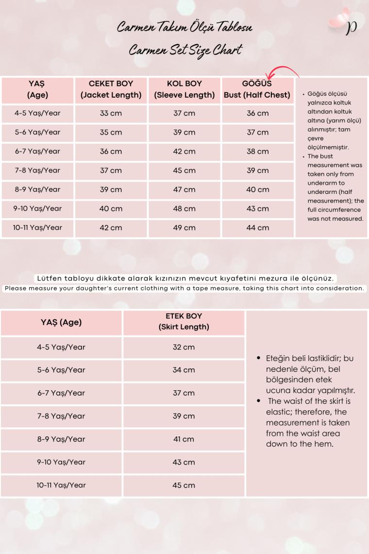 Kız Çocuk Carmen Pudra Pembe Tüvit 23 Nisan 29 Ekim Etek Ceket Yılbaşı Takım