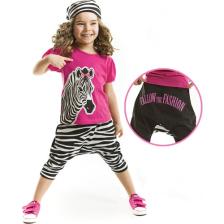 Denokids Zebra Fashion Kız Çocuk T-shirt Kapri Şort Takım