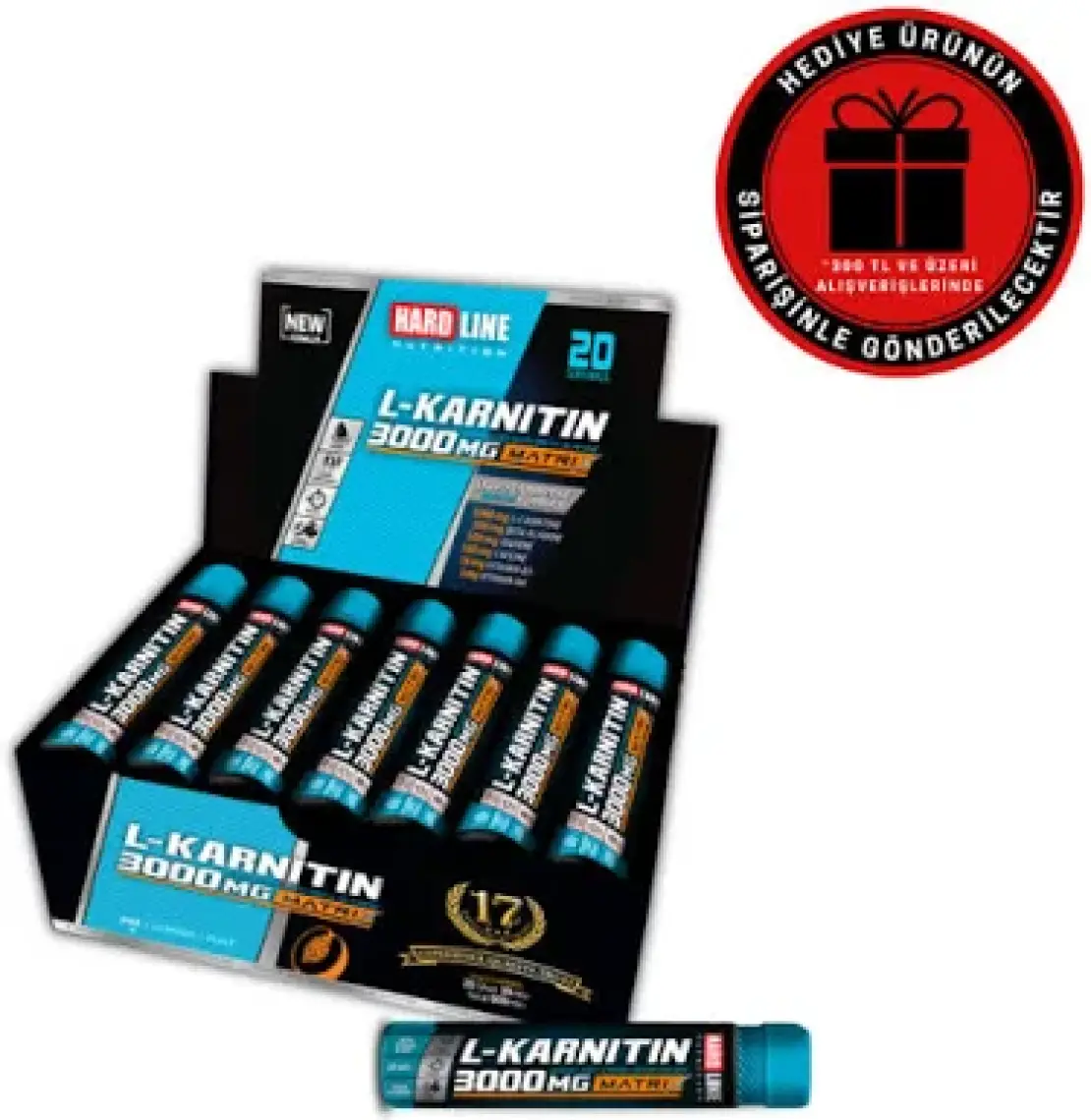 Hardline L-Karnitin Matrix 3000mg  -Lcarnitine, Beta Alanine,  Caffeine (Kafein) Şeftali 20 Adet (30 Ml)