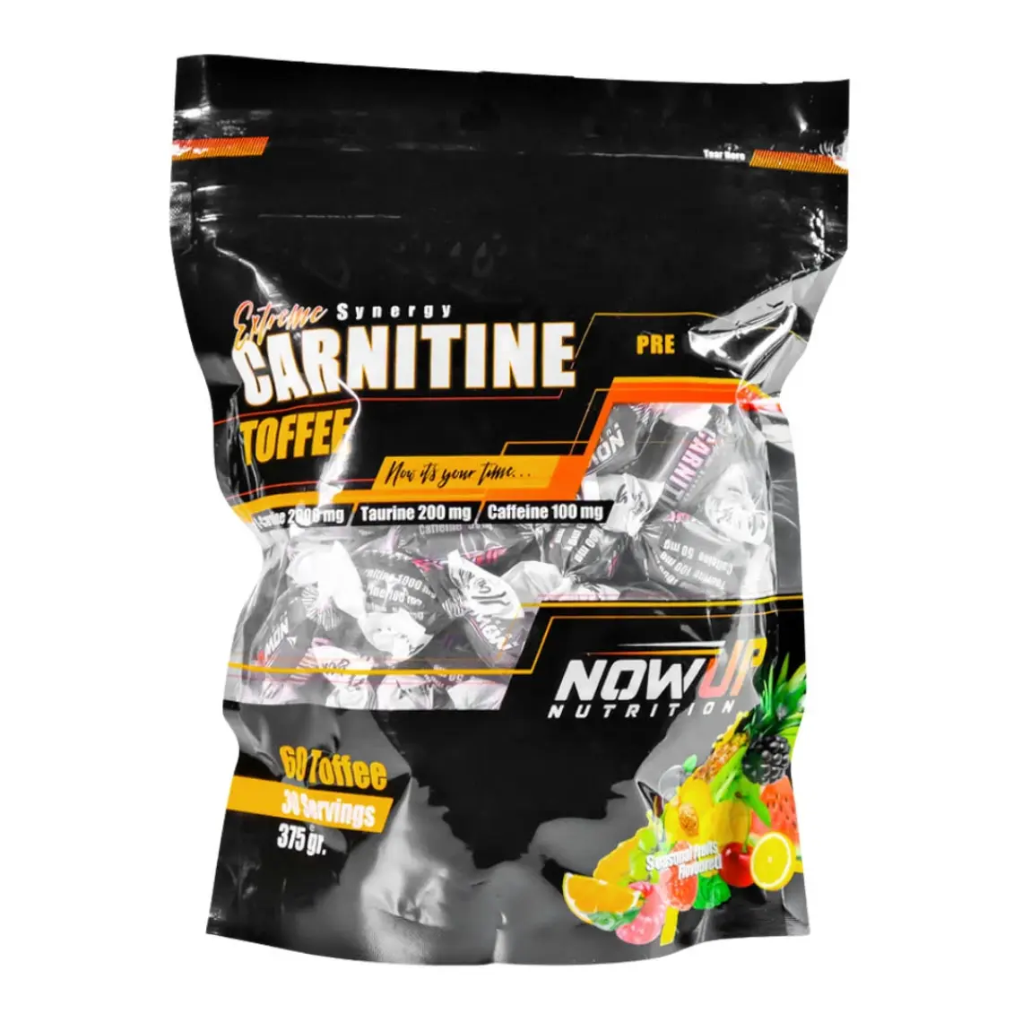 Nowup Nutrition  Extreme Synergy Carnitine Toffee / Mevsim Meyveleri Aromalı / 60 Adet L-Carnitine Toffee / 30 Servis