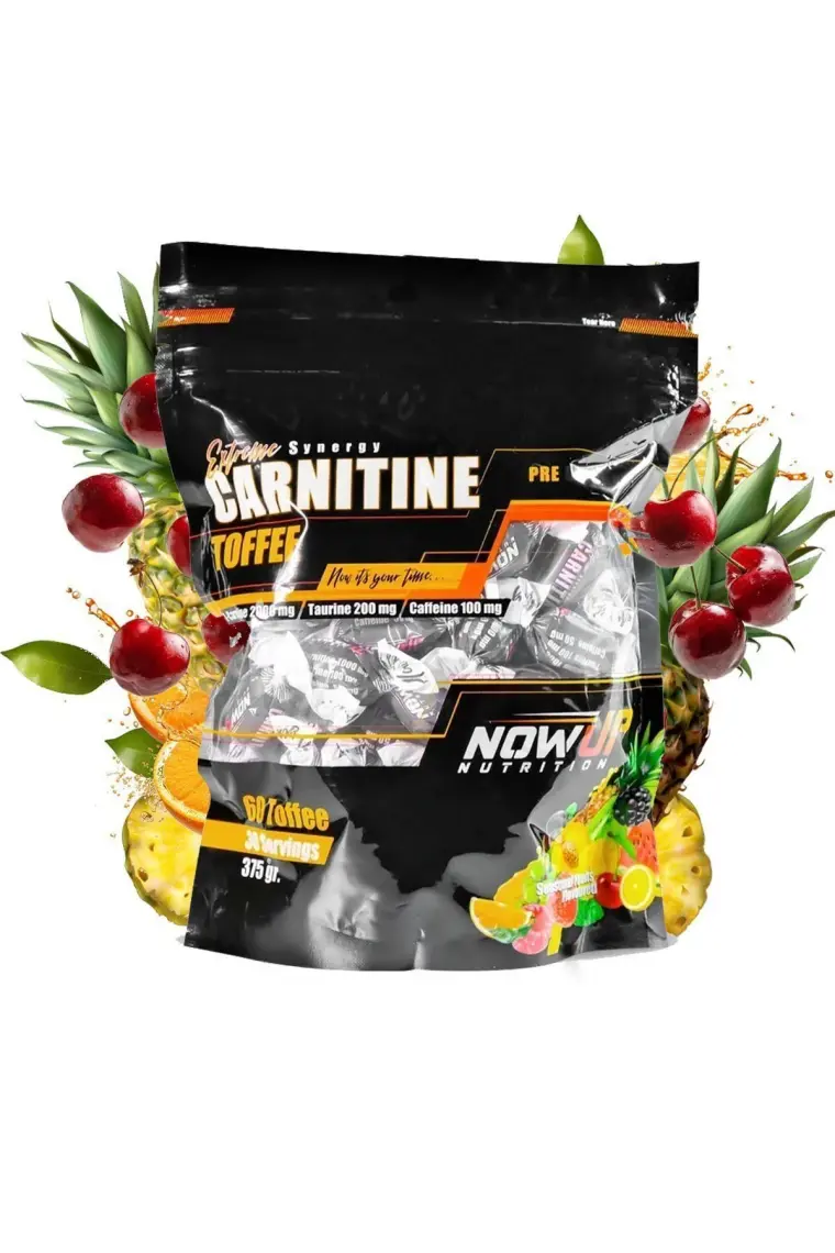Nowup Nutrition  Extreme Synergy Carnitine Toffee / Mevsim Meyveleri Aromalı / 60 Adet L-Carnitine Toffee / 30 Servis