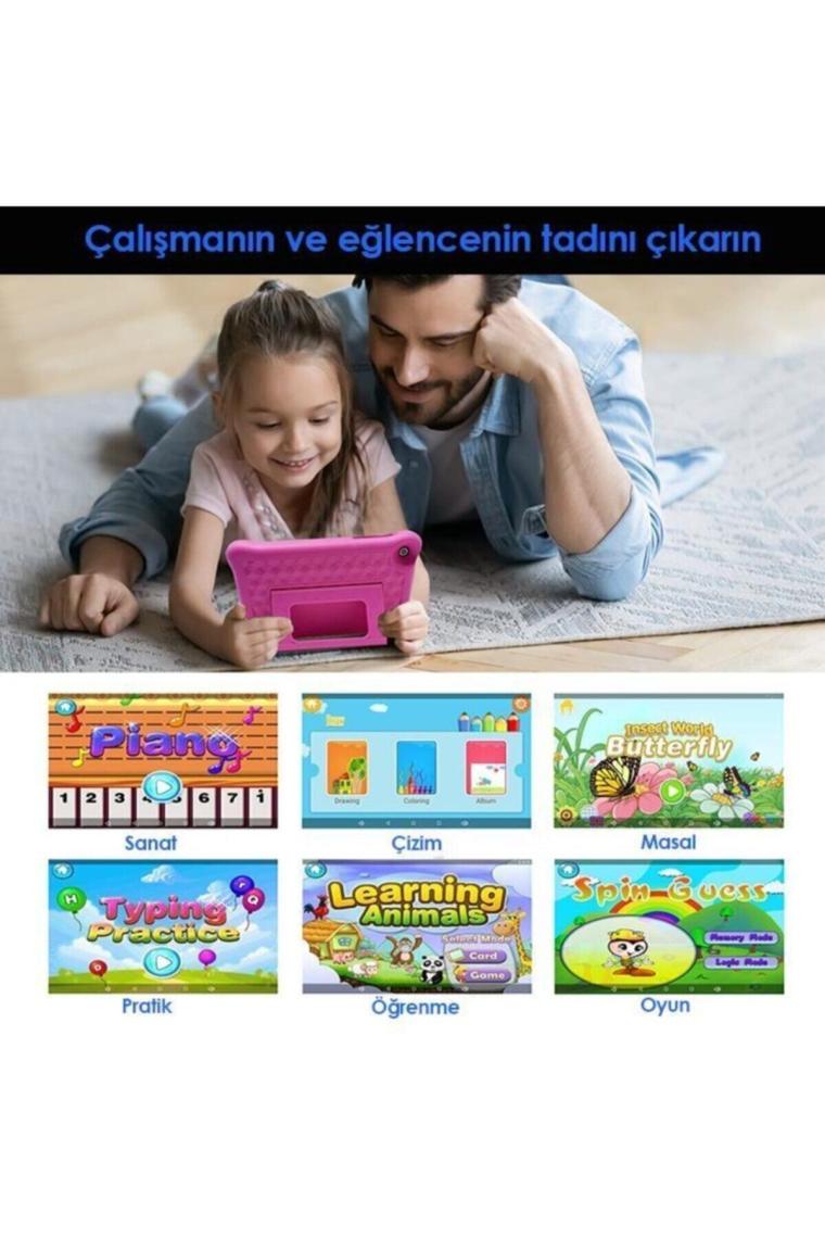 Rs407 2gb 32gb Android.11 8" Ips Ekran, A133 1.6ghz, Antişok Çocuk Tableti(KİDS TABLET)-pembe