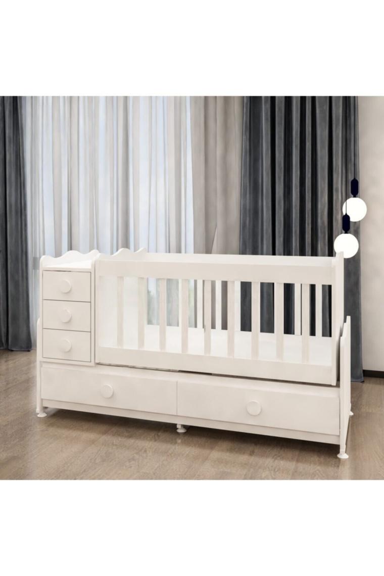 Melina 5 Çekmeceli Mdfli Büyüyen 60x120 Beşik - Beyaz (yatak
