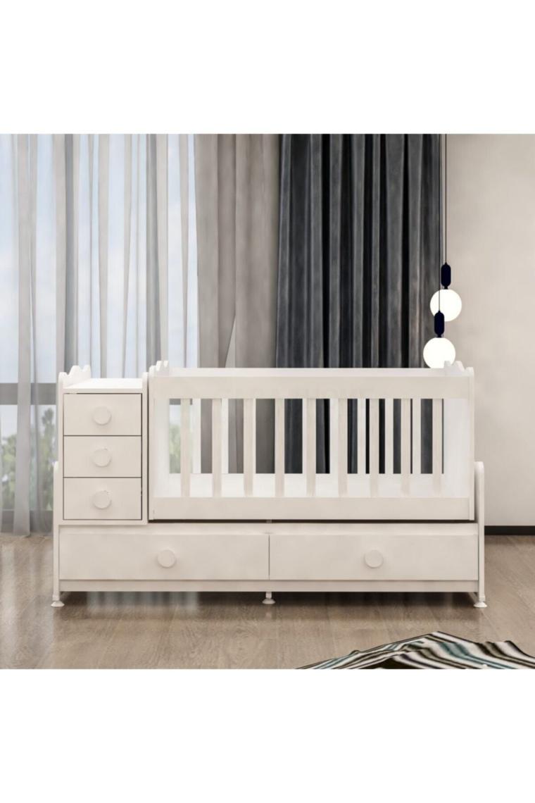 Melina 5 Çekmeceli Mdfli Büyüyen 60x120 Beşik - Beyaz (yatak