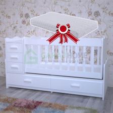 Melina 5 Çekmeceli Mdfli Büyüyen 60x120 Beşik - Beyaz (yatak