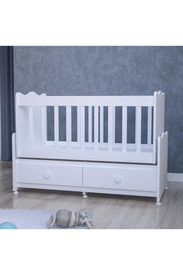 Elegant Mdfli Çıtalı 60x120 Beşik + Yatak - Beyaz
