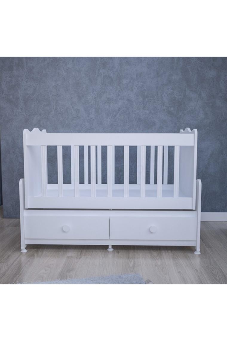Elegant Mdfli Çıtalı 60x120 Beşik + Yatak - Beyaz