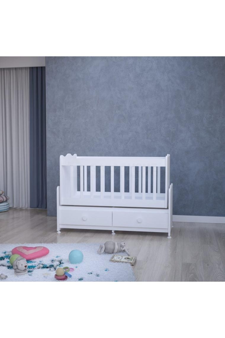 Elegant Mdfli Çıtalı 60x120 Beşik + Yatak - Beyaz