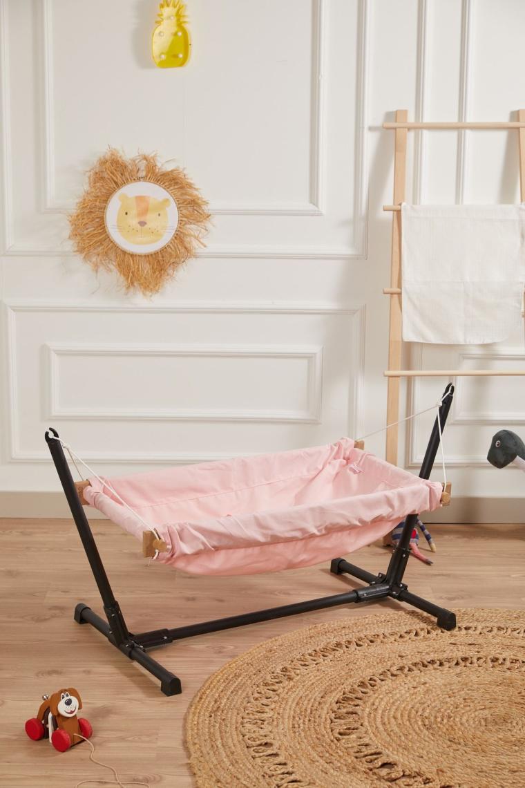 Standlı Ahşap Bebek Hamak Beşik (Pembe)