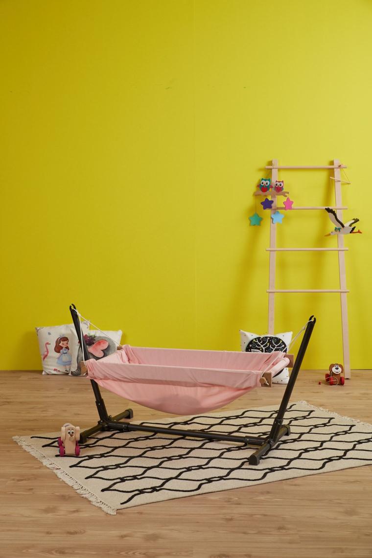 Standlı Ahşap Bebek Hamak Beşik (Pembe)