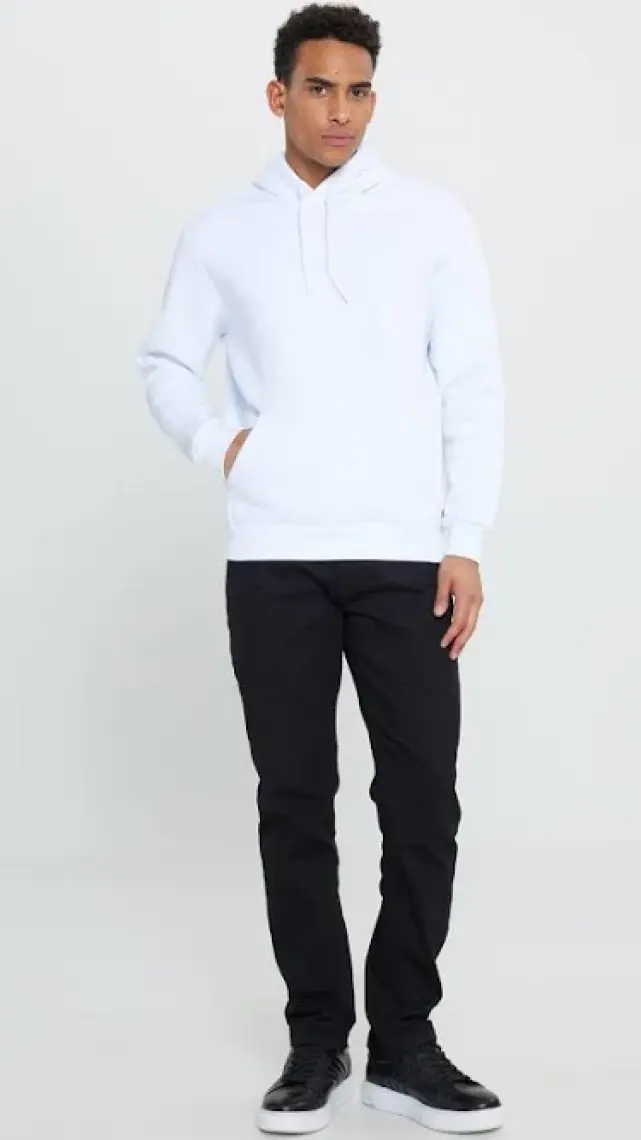 Altınyıldız Classics Erkek Beyaz Standart Fit Normal Kesim Içi Polarlı 3 Iplik Kapüşonlu Pamuklu Sweatshirt