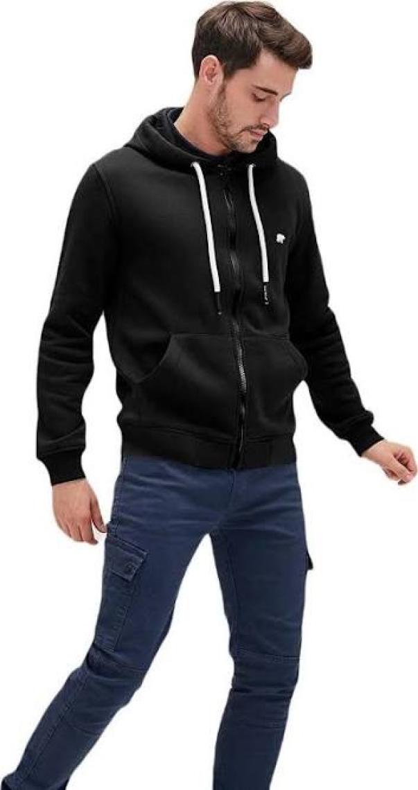 Bad Bear 21.02.12.028_EVEN Full-Zip Kapüşonlu Normal Kalıp Baskılı Siyah Erkek Sweatshirt