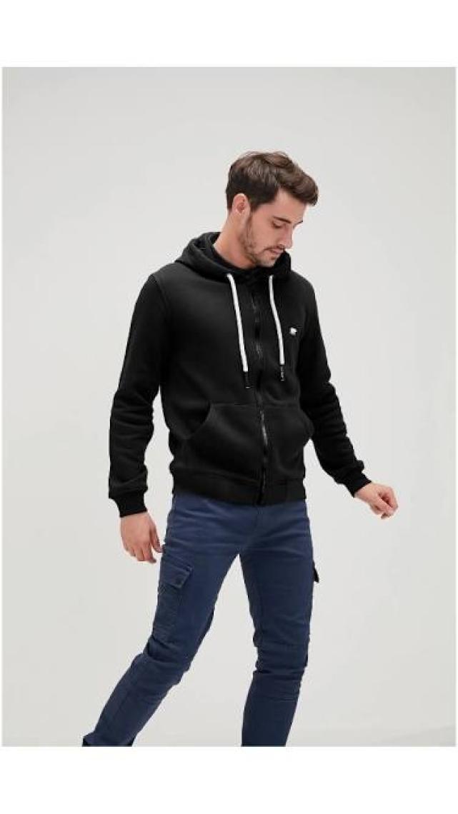Bad Bear 21.02.12.028_EVEN Full-Zip Kapüşonlu Normal Kalıp Baskılı Siyah Erkek Sweatshirt