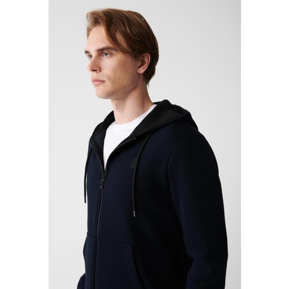 AVVA Erkek Lacivert Kapüşonlu Şardonlu 3 Iplik Fermuarlı Sweatshirt E001019