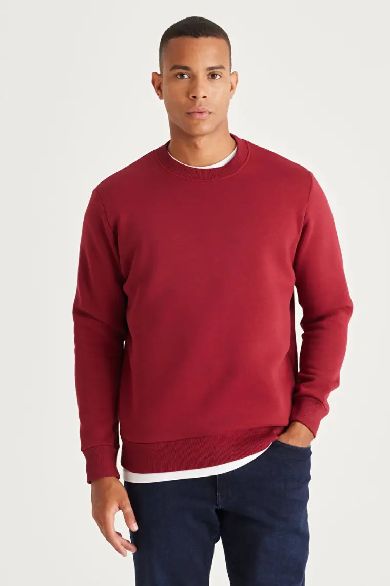 Altınyıldız Classics Erkek Bordo Standart Fit Normal Kesim Içi Polarlı 3 Iplik Bisiklet Yaka Pamuklu Sweatshirt