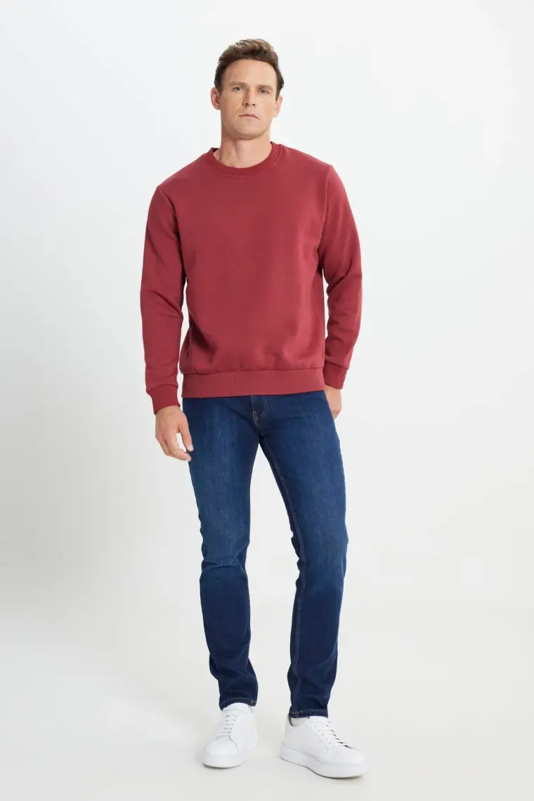 Altınyıldız Classics Erkek Bordo Standart Fit Normal Kesim Içi Polarlı 3 Iplik Bisiklet Yaka Pamuklu Sweatshirt