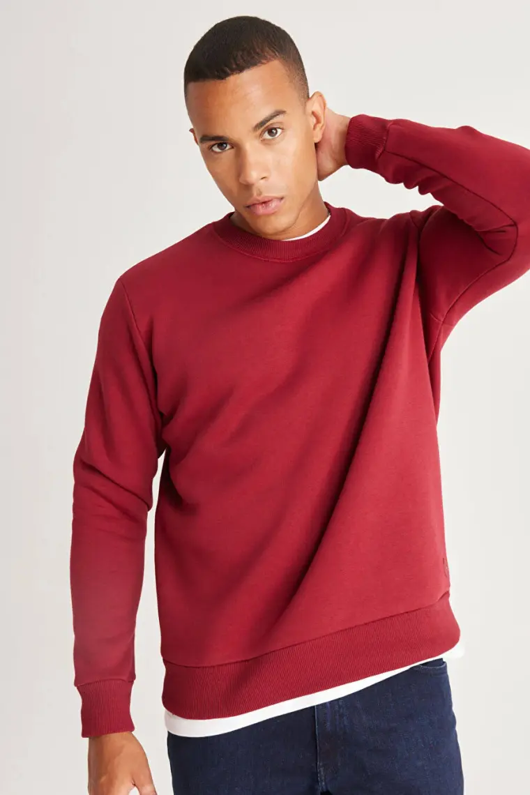 Altınyıldız Classics Erkek Bordo Standart Fit Normal Kesim Içi Polarlı 3 Iplik Bisiklet Yaka Pamuklu Sweatshirt