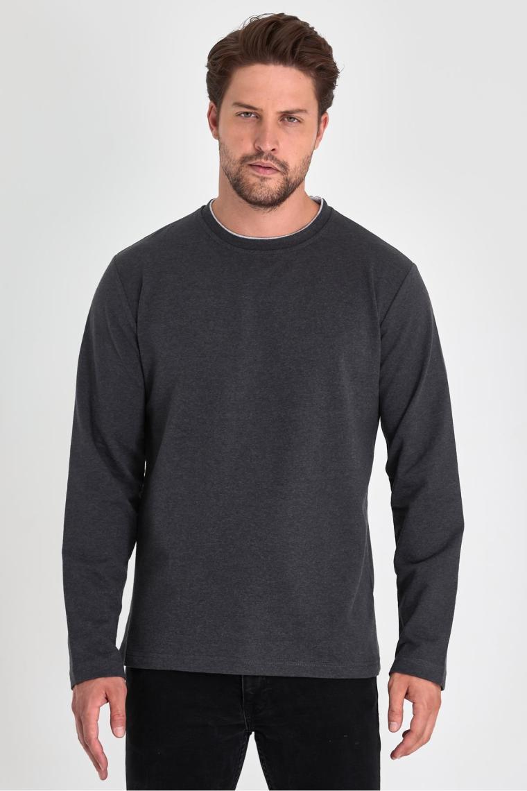 Mmetalic Erkek Antrasit Çift Bisiklet Yaka Standart Rahat Kesim Sweatshirt