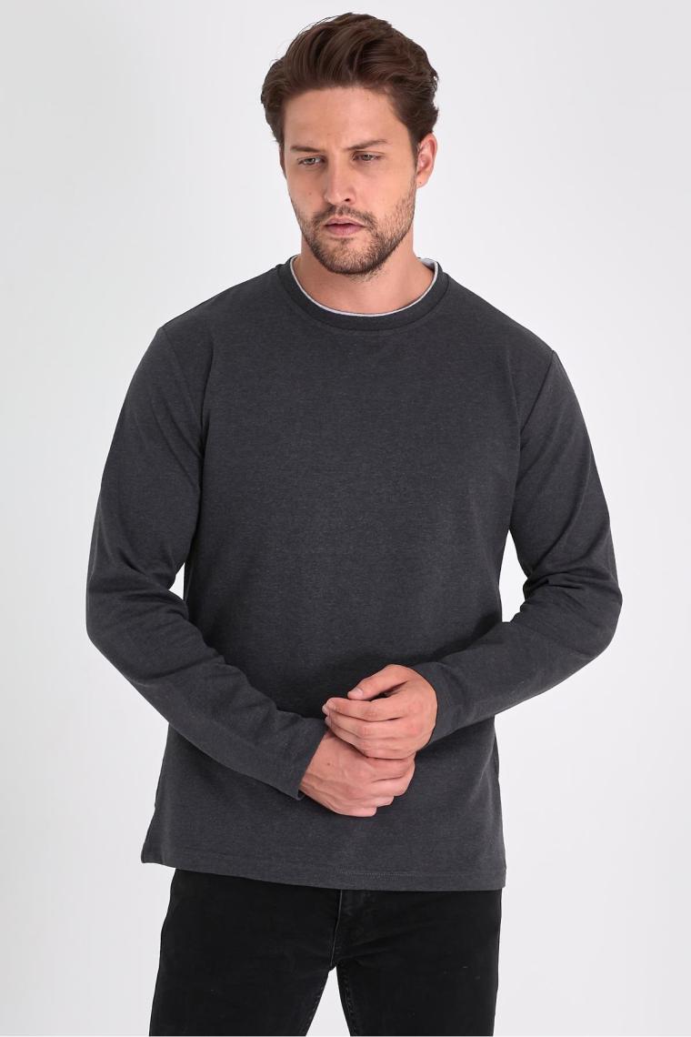 Mmetalic Erkek Antrasit Çift Bisiklet Yaka Standart Rahat Kesim Sweatshirt