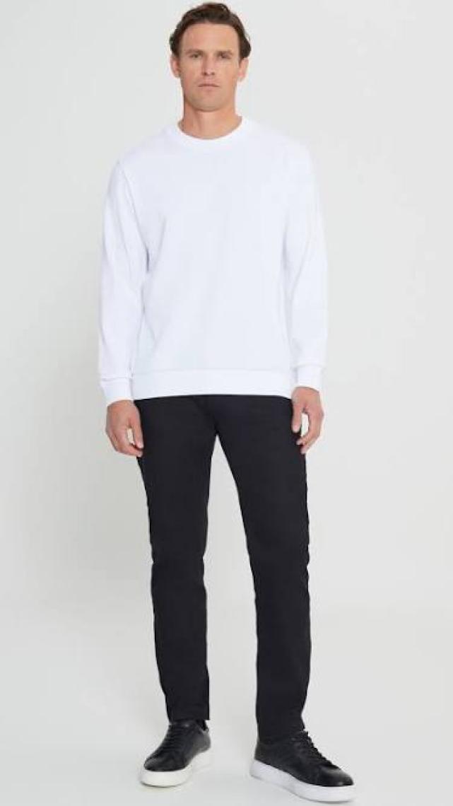 Altınyıldız Classics Erkek Beyaz Standart Fit Normal Kesim Bisiklet Yaka 3 Iplik Pamuklu Sweatshirt