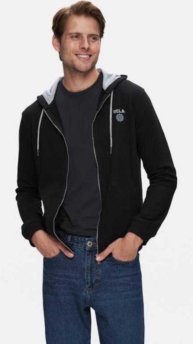 HILGARD Siyah Kapüşonlu Ve Fermuarlı Baskılı Standard Fit Erkek Sweatshirt