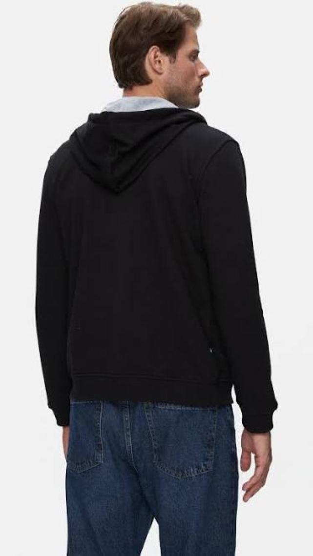 HILGARD Siyah Kapüşonlu Ve Fermuarlı Baskılı Standard Fit Erkek Sweatshirt