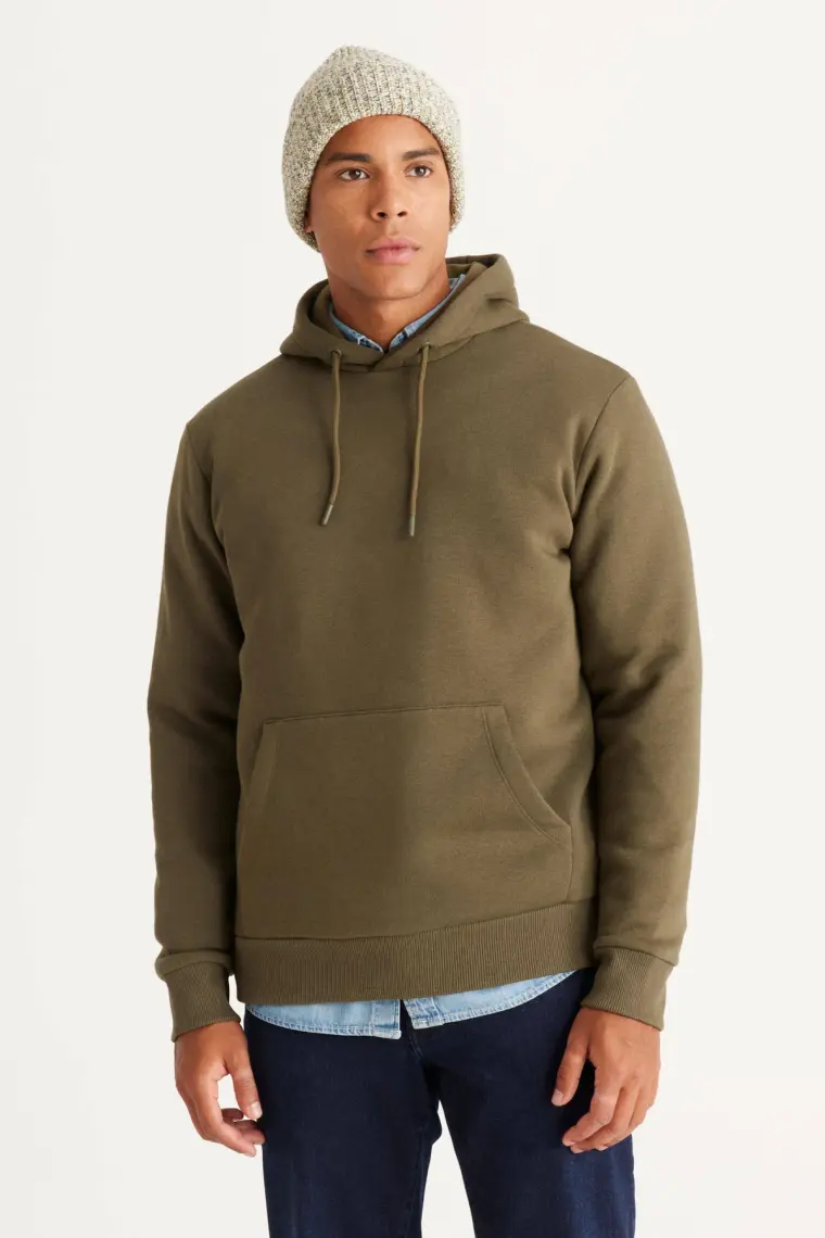 Altınyıldız Classics Erkek Haki Standart Fit Normal Kesim Içi Polarlı 3 Iplik Kapüşonlu Kanguru Cepli Pamuklu Sweatshirt