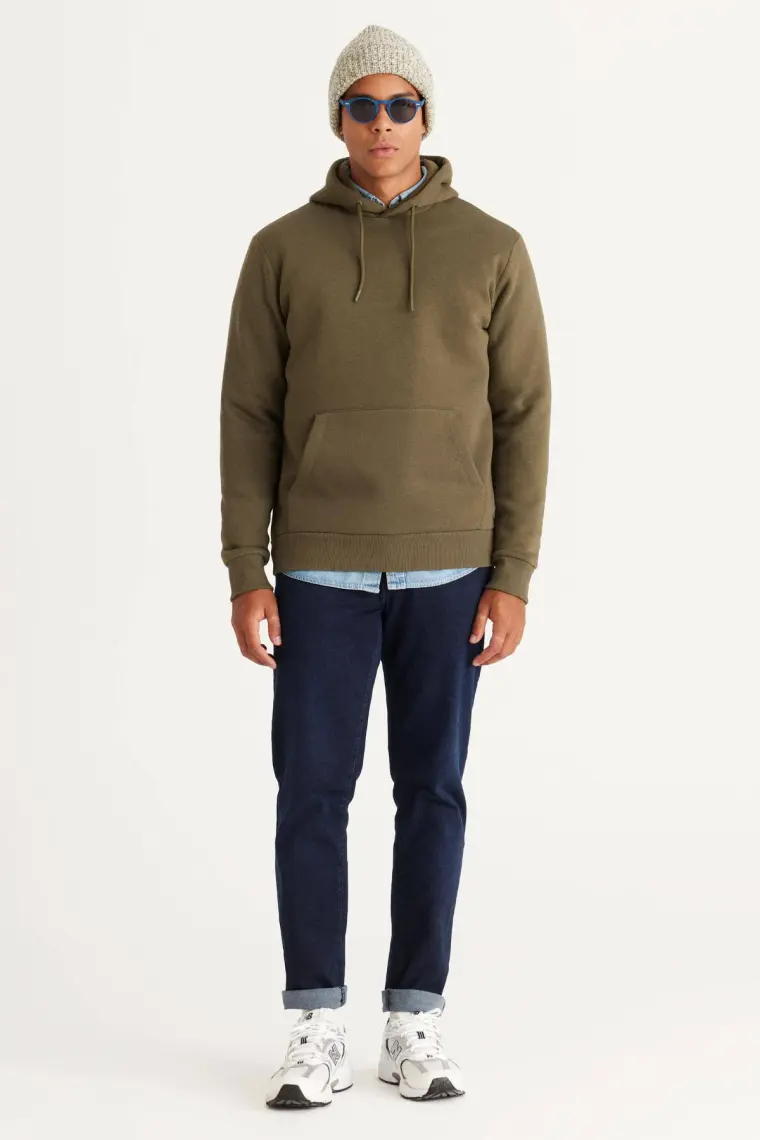 Altınyıldız Classics Erkek Haki Standart Fit Normal Kesim Içi Polarlı 3 Iplik Kapüşonlu Kanguru Cepli Pamuklu Sweatshirt