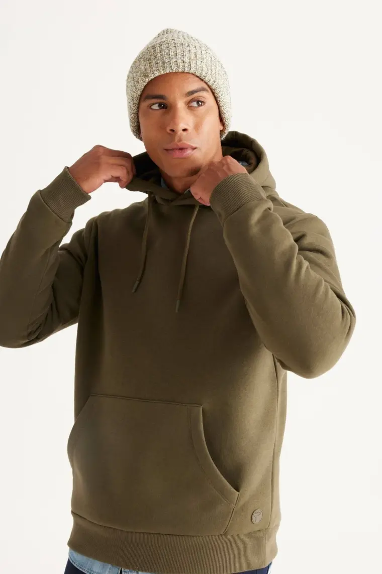 Altınyıldız Classics Erkek Haki Standart Fit Normal Kesim Içi Polarlı 3 Iplik Kapüşonlu Kanguru Cepli Pamuklu Sweatshirt