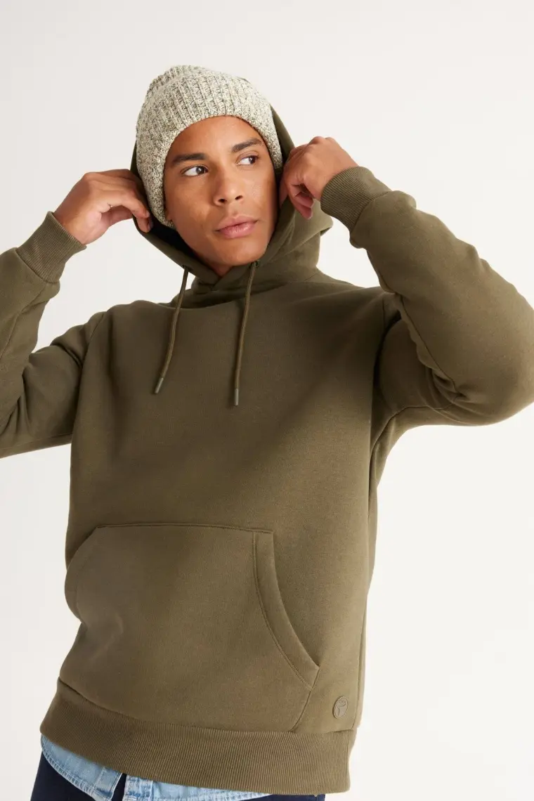 Altınyıldız Classics Erkek Haki Standart Fit Normal Kesim Içi Polarlı 3 Iplik Kapüşonlu Kanguru Cepli Pamuklu Sweatshirt