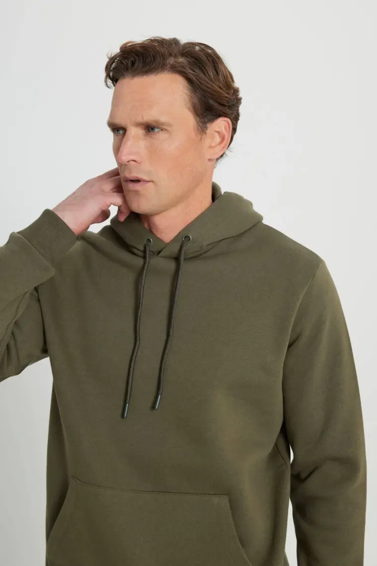 Altınyıldız Classics Erkek Haki Standart Fit Normal Kesim Içi Polarlı 3 Iplik Kapüşonlu Kanguru Cepli Pamuklu Sweatshirt